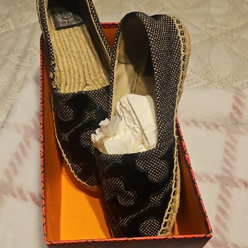 Tory Burch Black and Tan Espadrilles